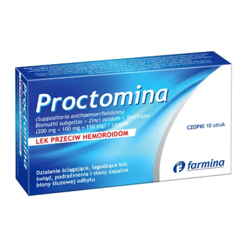 Proctomina, 10 czopków - Łagodzą ból i świąd, który towarzyszy hemoroidom