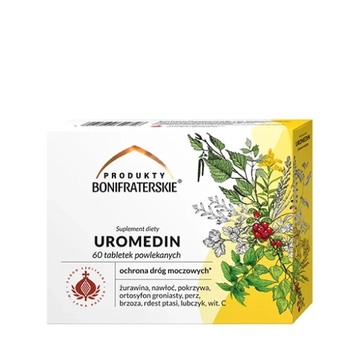 Produkty Bonifraterskie Uromedin, 60 tabletek - Kompozycja składników wspierających ochronę dróg moczowych