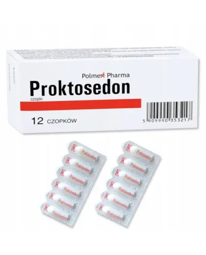 Proktosedon czopki doodbytnicze, 12 sztuk - Leczenie hemoroidów zewnętrznych i wewnętrznych, przewlekłych i ostrych stanach zapalnych odbytu