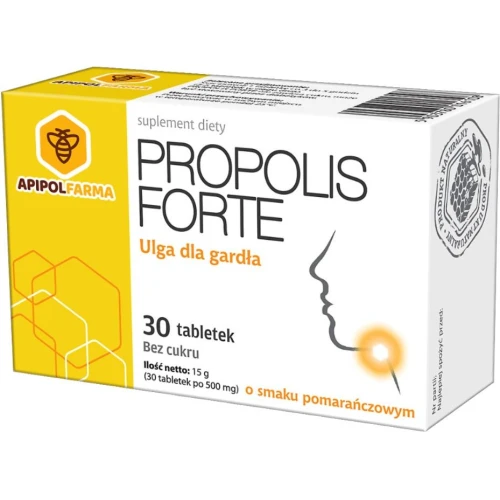 Propolis Forte o smaku pomarańczowym, 30 tabletek - Tabletki do ssania na gardło
