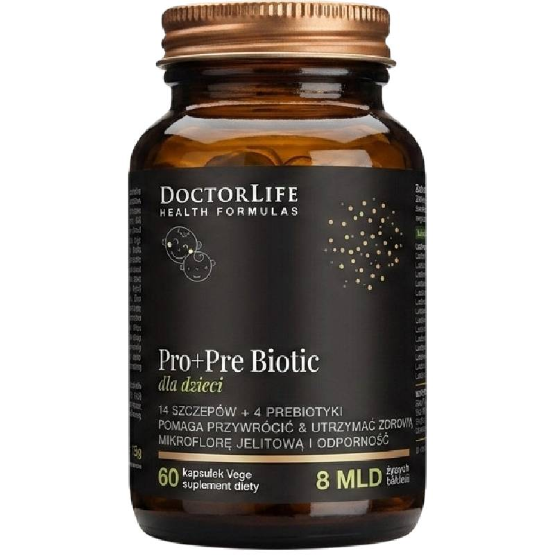 Doctor Life Pro+Pre Biotic dla dzieci, 60 kapsułek - Synbiotyk dla dzieci powyżej 3 roku życia z kompozycją 14 szczepów bakterii 