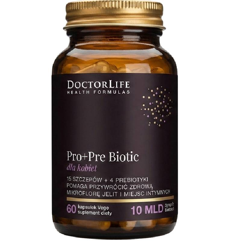Doctor Life Pro+Pre Biotic dla kobiet, 60 kapsułek - Synbiotyk z 15 szczepami bakterii i błonnikiem