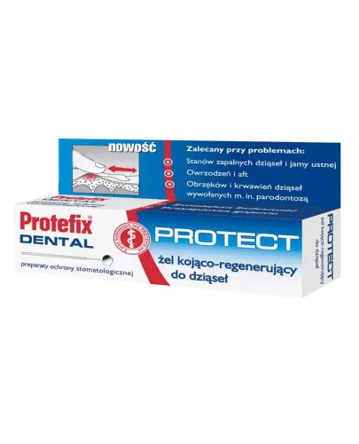 Protefix Dental Protect Żel kojąco-regenerujący do dziąseł, 10 ml - Łagodzi stany zapalne w jamie ustnej, dla osób noszących protezy zębowe