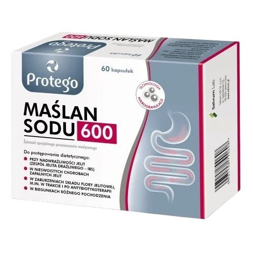 Protego Maślan Sodu 600, 60 kapsułek - Maślan sodu na jelita