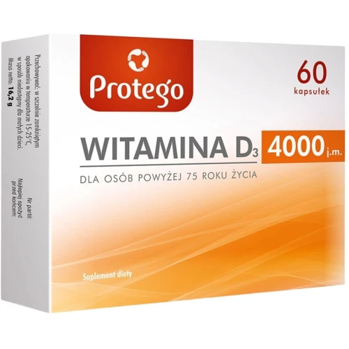 Protego Witamina D 4000, 60 kapsułek - Witamina D dla osób dorosłych powyżej 75. roku życia