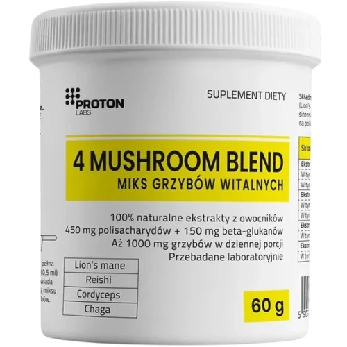 Proton Labs 4 Mushroom Blend, proszek 60 g - Skoncentrowany kompleks 4 ekstraktów grzybów witalnych