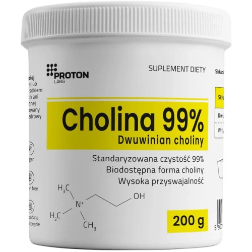 Proton Labs Cholina, dwuwinian choliny, proszek 200 g - Wspomaga pracę wątroby 