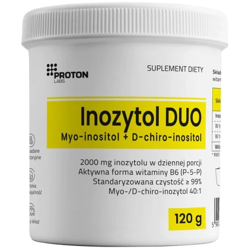 Proton Labs Inozytol Duo, proszek 120 g - Czysta formuła wzbogacona aktywną witaminą B6 (P-5-P)