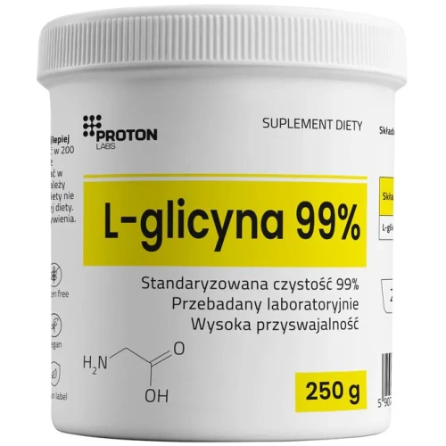 Proton Labs L-Glicyna, proszek 250 g - Czysty aminokwas – naturalne wsparcie regeneracji
