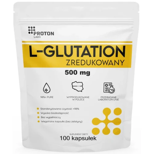 Proton Labs L-glutation zredukowany 500 mg, 100 kapsułek - Czysty skład (Clean Label) bez sztucznych wypełniaczy i konserwantów