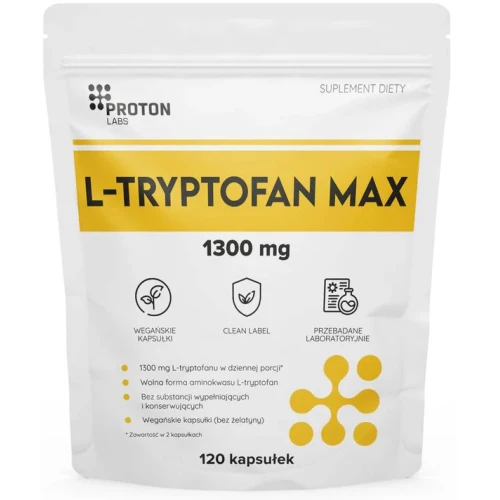 Proton Labs L-Tryptofan 1300 mg, 120 kapsułek - Aminokwas egzogenny niezbędny do produkcji serotoniny i melatoniny