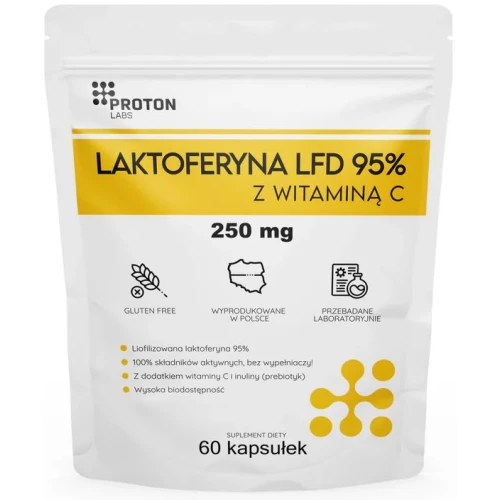 Proton Labs Laktoferyna z Witaminą C,  60 kapsułek - Wzmocniona naturalnym prebiotykiem 