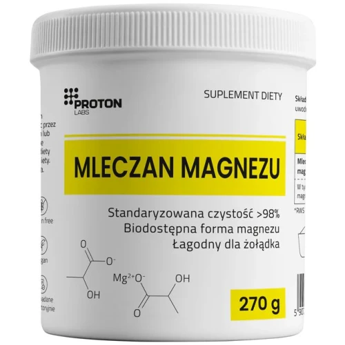 Proton Labs Mleczan magnezu, proszek 270 g - Organiczny magnez łagodny dla żołądka