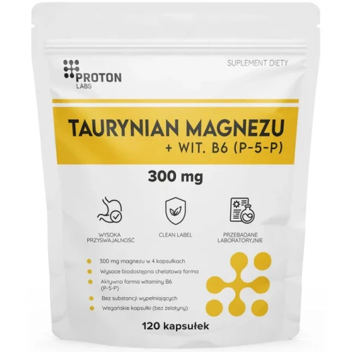 Proton Labs Taurynian Magnezu + B6, 120 kapsułek - Magnez i aktywna forma witaminy B6 P-5-P