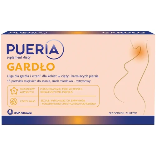 Pueria Gardło, 15 pastylek - Moc porostu islandzkiego, imbiru, propolisu, organicznego cynku oraz witaminy C