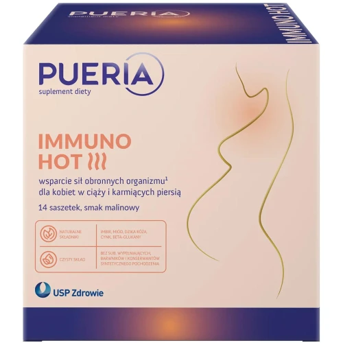 Pueria Immuno Hot, smak malinowy, 14 saszetek - Imbir, dzika róża i beta-glukan wspierają naturalne siły obronne organizmu