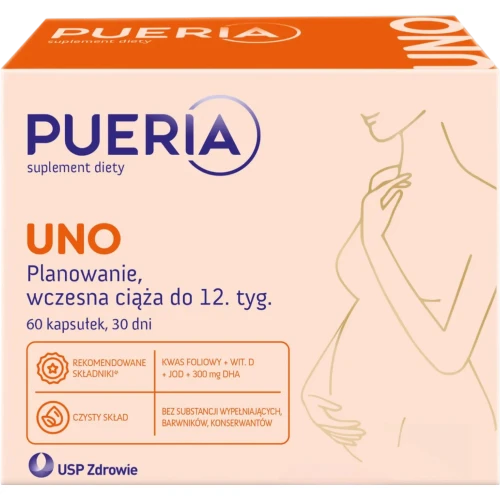 Pueria Uno, 60 kapsułek - Dla kobiet planujących ciążę oraz w ciąży do końca 12. tygodnia