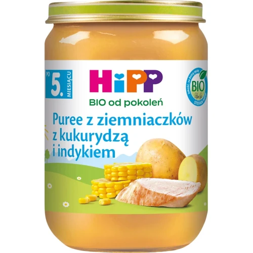 HiPP Puree z ziemniaczków z kukurydzą i indykiem BIO, 190 g - Dla niemowląt po 5. miesiącu