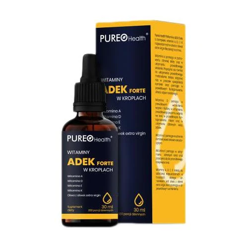 Pureo Health Witaminy ADEK Forte w kroplach, 30 ml - Witaminy A, D, E, K w formie wygodnych do podania kropli