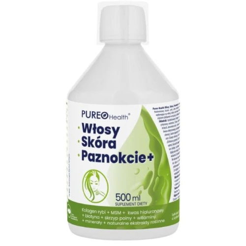 Pureo Health Kolagen Włosy, Skóra, Paznokcie+, 500 ml - Płynna formuła z kolagenem rybim, witaminami i minerałami