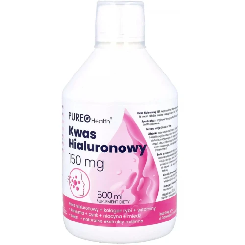 Pureo Health Kwas hialuronowy 150 mg, 500 ml - Wsparcie skóry, stawów i tkanki łącznej