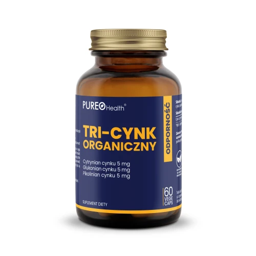 Pureo Health Tri-Cynk Organiczny, 60 kapsułek - Cynk w organicznej formie dla lepszego wchłaniania