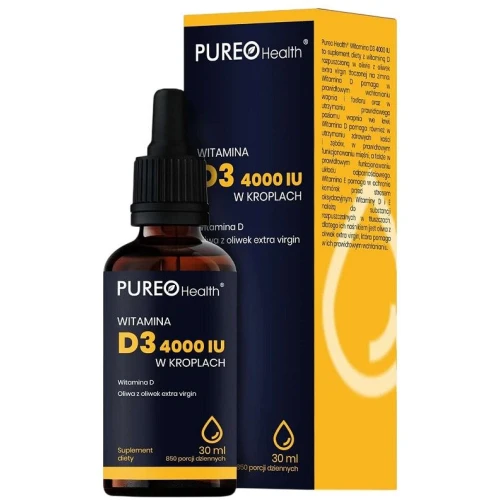 Pureo Health Witamina D3 4000IU w kroplach, 30 ml - Suplement diety z witaminą D i E