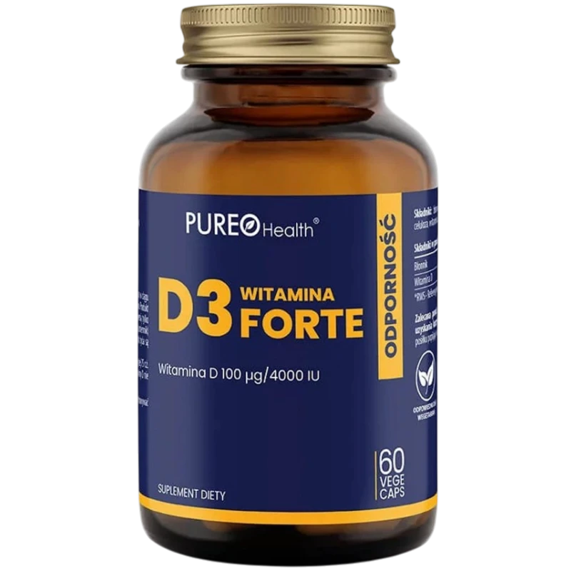 Pureo Health Witamina D3 forte, 60 kapsułek - Wzbogacona o naturalny błonnik z akacji