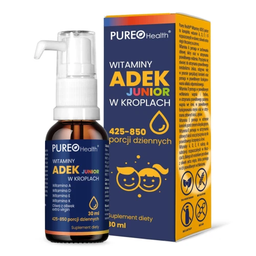 Pureo Health Witaminy ADEK Junior w kroplach, 30 ml - Dla dzieci od 4. roku życia
