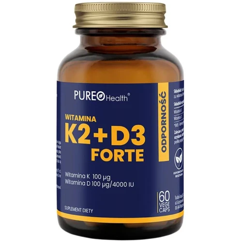 Pureo Health Witaminy K2 + D3 Forte, 60 kapsułek - Pomagają w prawidłowym wchłanianiu i wykorzystywaniu wapnia