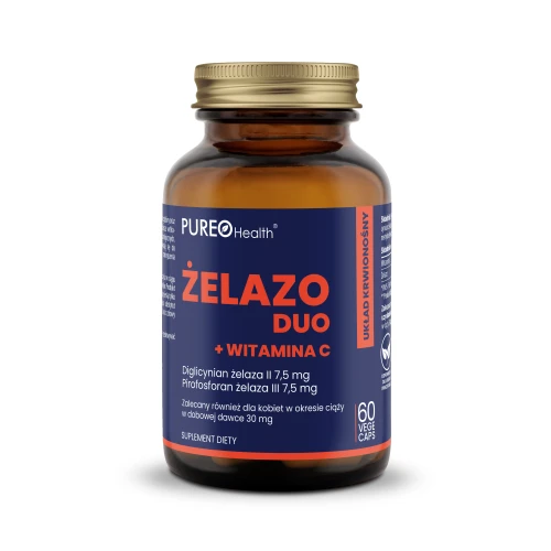 Pureo Health Żelazo Duo + Witamina C, 60 kapsułek - Ze składnikami dla energii i odporności