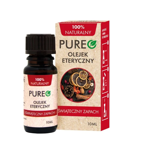 Pureo Naturalny olejek eteryczny świąteczny zapach, 10 ml - Aromatyczna mieszanka korzennych olejków eterycznych o relaksującym zapachu