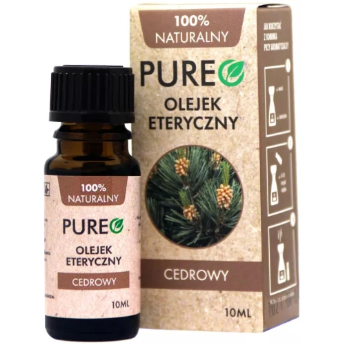 Pureo Naturalny olejek eteryczny Cedrowy, 10 ml - O drzewnym zapachu do aromaterapii i relaksu