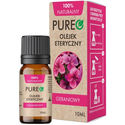 Pureo Naturalny olejek eteryczny Geraniowy, 10 ml - O kwiatowym zapachu do aromaterapii i pielęgnacji