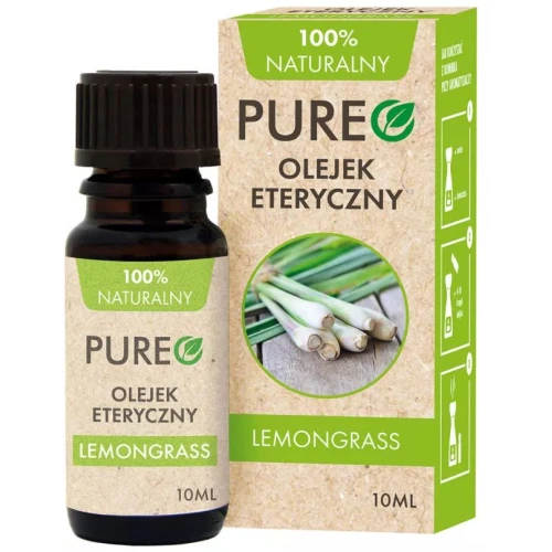 Pureo Naturalny olejek eteryczny Lemongrass, 10 ml - O cytrusowo-ziołowym aromacie do aromaterapii i pielęgnacji