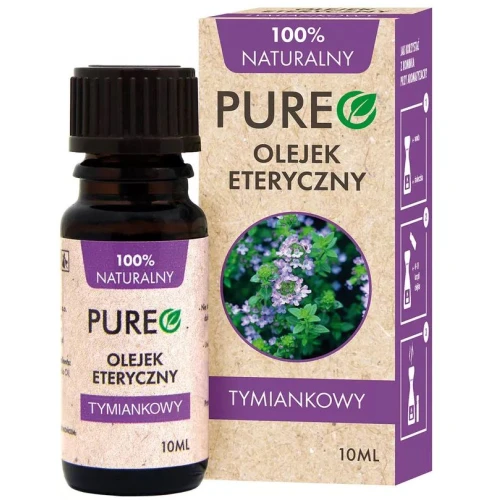 Pureo Naturalny olejek eteryczny Tymiankowy, 10 ml - Do masażu, aromaterapii i inhalacji dla wsparcia dróg oddechowych
