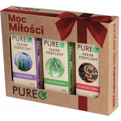 Pureo Naturalne olejki eteryczne Zestaw Moc Miłości, 3×10 ml - Lawenda, eukaliptus i świąteczny zapach