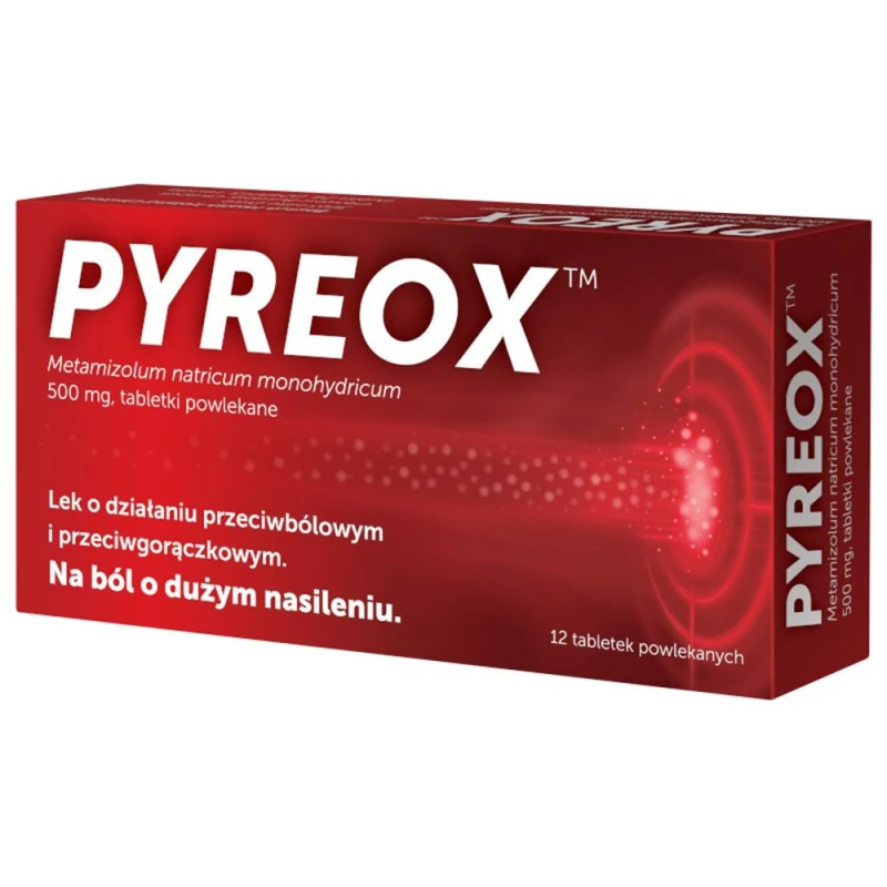 Pyreox 500 mg, 12 tabletek - Lek o działaniu przeciwbólowym, przeciwgorączkowym i rozkurczowym 