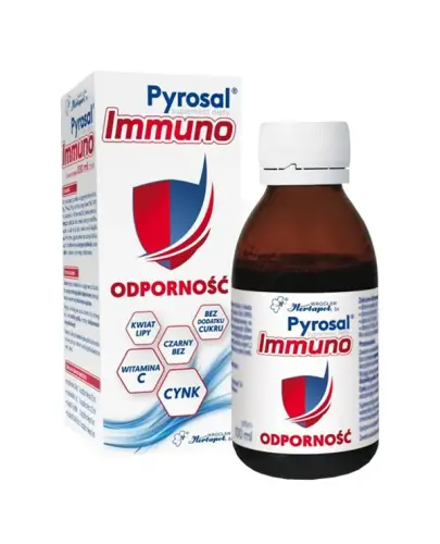 Pyrosal Immuno, bez cukru, syrop 100 ml - Z witaminą C, cynkiem i ekstraktem z kwiatów bzu czarnego dla dzieci od 3 lat