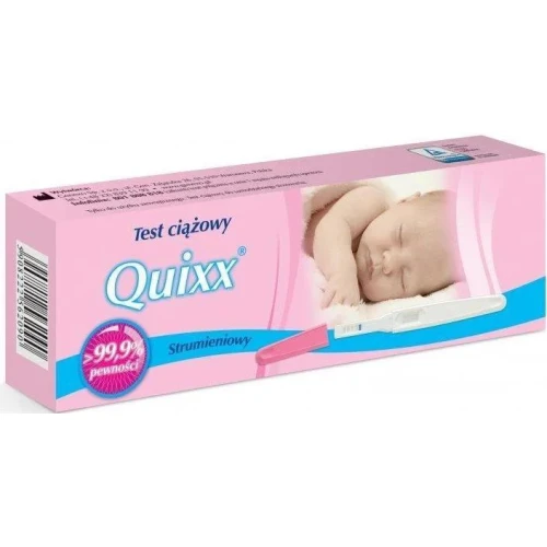 Quixx Test ciążowy strumieniowy, 1 sztuka - Wykrywa HCG już przy stężeniu 25mlU/ml