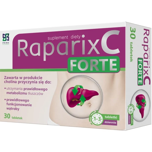 Raparix C Forte, 30 tabletek -  Cholina i ekstakty ziołowe wpierają  pracę wątroby i trawienie