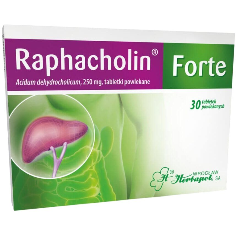 Raphacholin Forte tabletki powlekane, 30 sztuk - Pobudza pracę jelit, łagodzi objawy niestrawności, po przejedzeniu