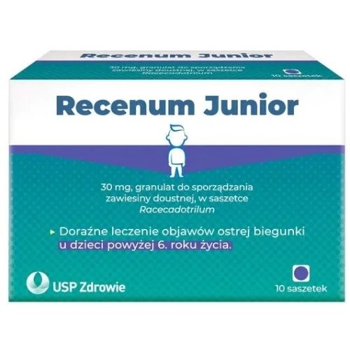 Recenum Junior 30 mg, 10 saszetek - Lek na biegunkę dla dzieci