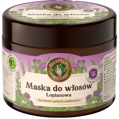 Receptury Zielarki Łopianowa maska do włosów, 300 ml - Z naturalnymi ekstraktami i olejami