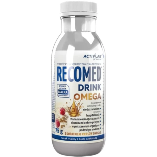 RecoMed Drink Omega smak malina-biała czekolada, płyn 75 g - Napój wspierający rekonwalescencję i odżywianie osób osłabionych
