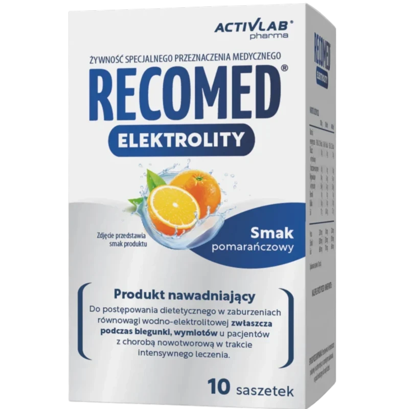 Recomed Elektrolity smak pomarańczowy, 10 saszetek - Dla osób, które wymagają nawodnienia