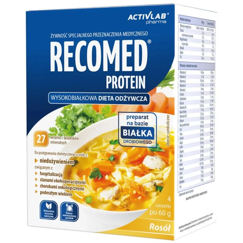RecoMed Protein Rosół, 4 x 60 g - Wysokobiałkowy produkt dla osób chorych i niedożywionych