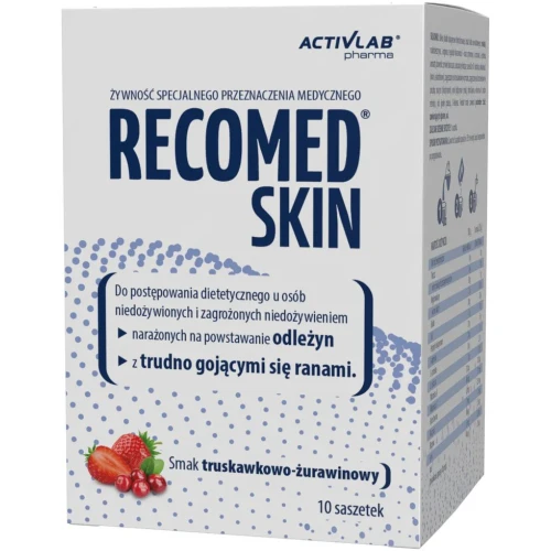 Recomed Skin smak truskawkowo-żurawinowy, 10 saszetek - Wsparcie w procesie gojenia odleżyn, ran i regeneracji skóry