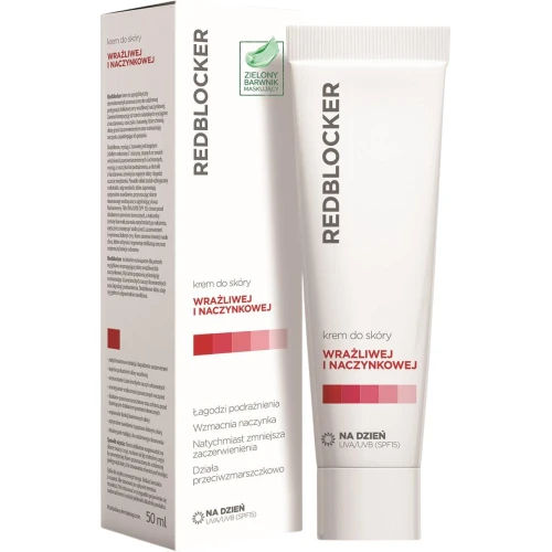 RedBlocker, krem do skóry wrażliwej i naczynkowej, na dzień, 50 ml - Z zielonym pigmentem korygującym zaczerwienienia