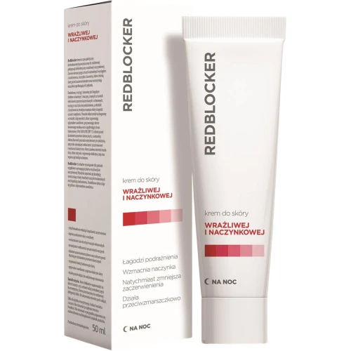 RedBlocker krem do skóry wrażliwej i naczynkowej, na noc, 50 ml - Wspiera redukcję zmarszczek i poprawia gęstości skóry